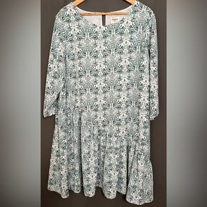 Hayden Anthropologie 1XL Green White Floral Prairie Cottagecore Dress